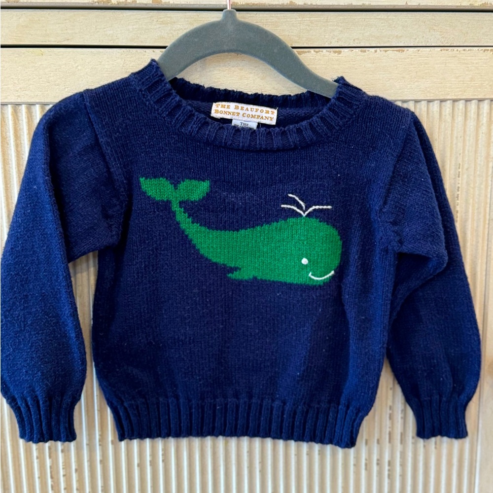 The Beaufort Bonnet Nantucket Navy with Whale Intarsia size 12-18M